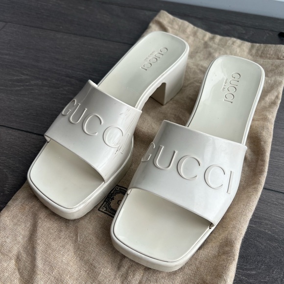 GUCCI Off-White Rubber Slide Heeled Sandals 36 - Picture 5 of 10